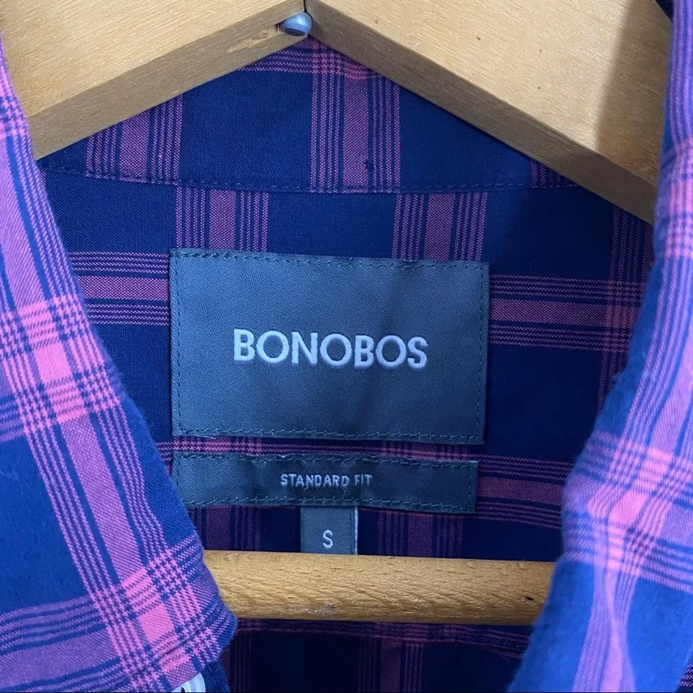 BONOBOS Pink and Navy Blue Button Down Shirt - Picture 3 of 3